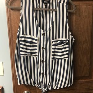 Sleeveless striped blouse with tie front